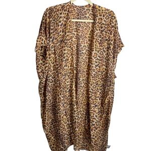 Bon Voyage Cheetah Animal Print Sheer Oversized Swimsuit Coverup Open Front
